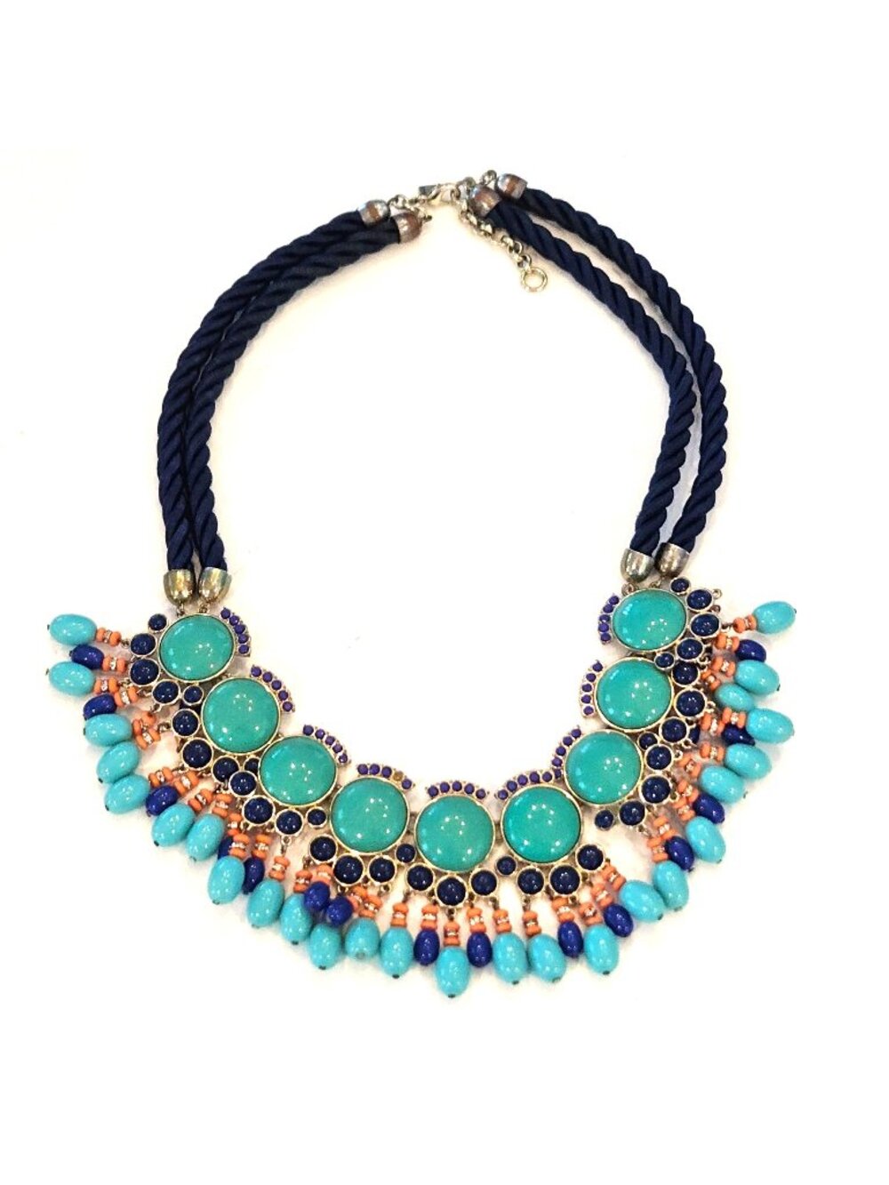 Banana Republic Beaded Blue Braided Rope Statement Necklace